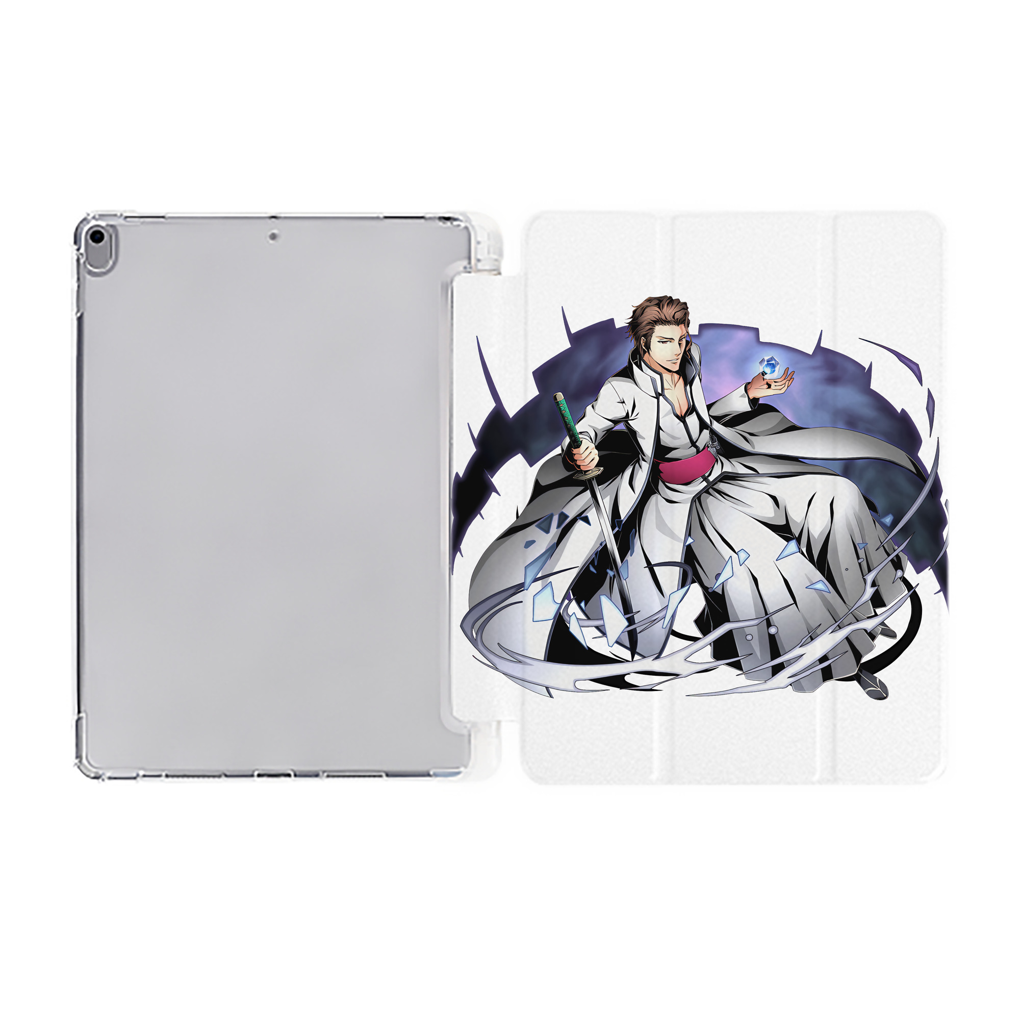 （画像用） ブリーチ 藍染 惣右介（あいぜん そうすけ） BLEACH Aizen Sousuke IPad ケース ペン収納付き 三つ折りスタンド PUレザー×シリコン 対応機種9.5/10.5/10.9インチ